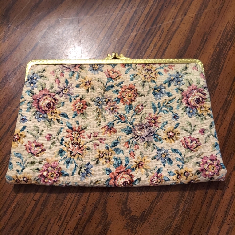 Vintage Petit Point Tapestry Evening Bag Gold Frame - Woodward & Lothrop Austria